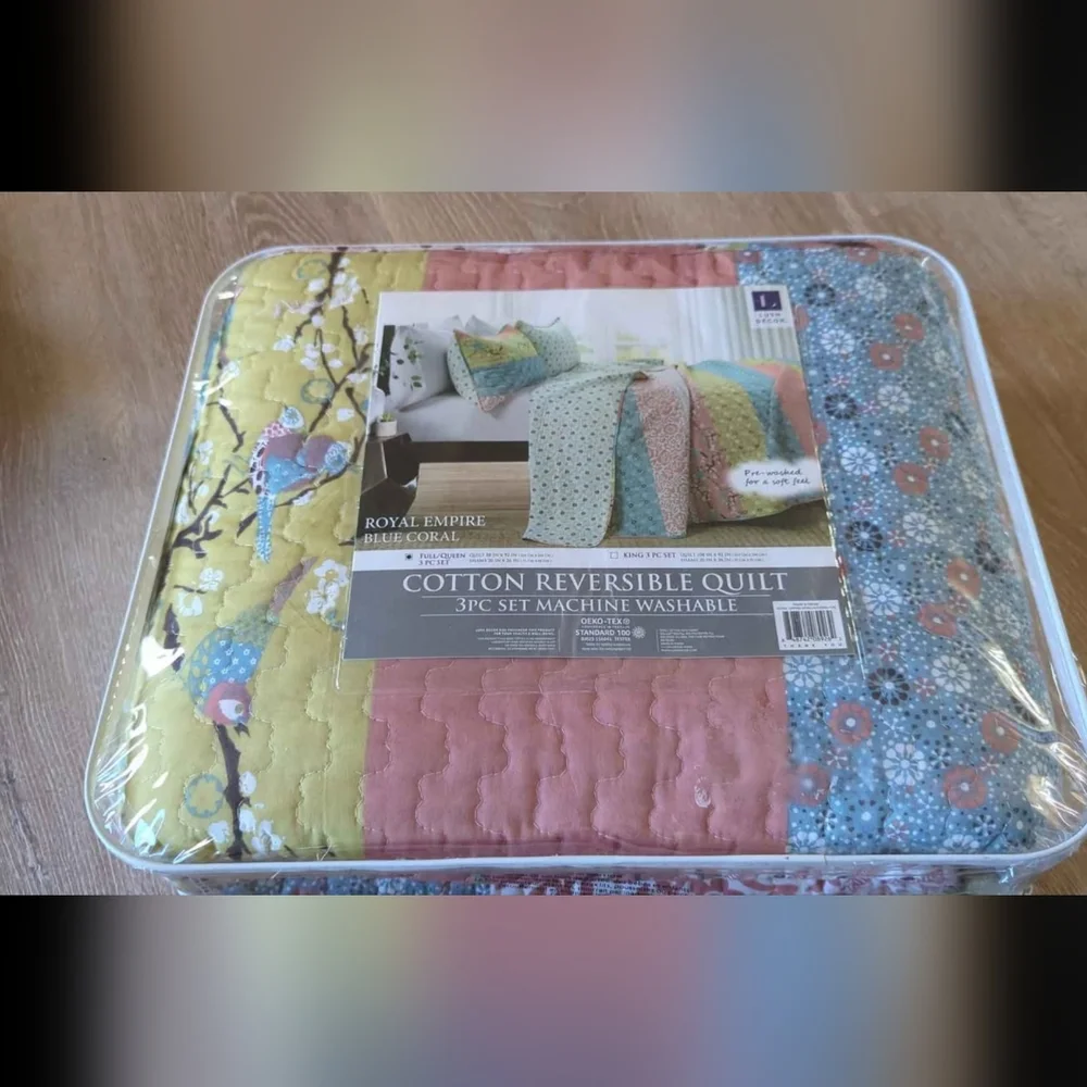 Royal Empire Reversible Cotton Quilt Set - 3 Piece Striped Bedding Colorful Boho